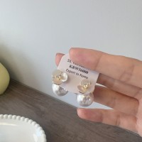 高级感贝壳花朵珍珠耳环女小众设计前后两戴小花耳钉气质法式耳饰