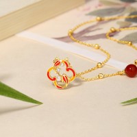 锦鲤鱼纯银925项链女新中式珍珠花朵锁骨链ins幸运四叶草吊坠