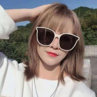 新款韩版米白色墨镜男女同款大脸显瘦素颜太阳镜时尚潮流大框眼镜