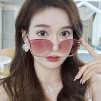 透明渐变色太阳镜女士高质量金属框架墨镜防晒防紫外线太阳眼镜男