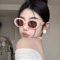 椭圆框猫眼墨镜女士凯旋门嫩粉色太阳眼镜网红新款防紫外线太阳镜
