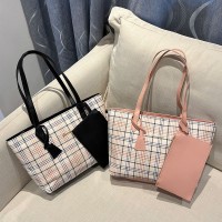 格纹印花托特包2024adieshandbag大容量单肩包女韩版新款购物袋