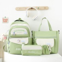 新品四件套书包女生韩版牛津布撞色小学生背包初中生双肩包高颜值