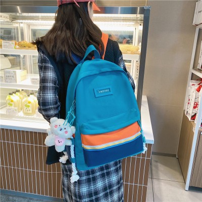 <!--ins拼色帆布少女双肩包韩版日系简约中学生背包轻便小学生书包女-->