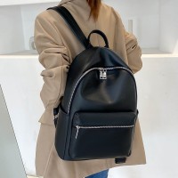 女士双肩包女新款PU软皮大容量背包潮流书包旅行包女