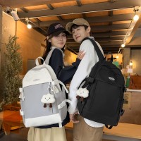 大容量双肩背包拼接撞色初高中学生书包印logo休闲旅行双肩包