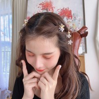 山茶花珍珠小发夹小巧网红气质边夹少女发卡抓夹可爱刘海夹子头饰