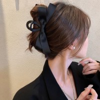 赫本风黑色蝴蝶结抓夹女大号高级感盘发网红发夹后脑勺鲨鱼夹头饰