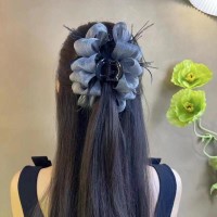 高级感网纱羽毛蝴蝶结泡泡抓夹女后脑勺盘发鲨鱼夹子气质发夹头饰