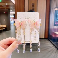 古风发饰发夹儿童超仙流苏古风汉服配饰边夹女孩蝴蝶夹子额头链