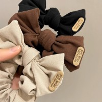 新款小熊标蝴蝶结大肠发圈时尚布艺复古女高级感头绳发带发饰