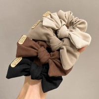 新款小熊标蝴蝶结大肠发圈时尚布艺复古女高级感头绳发带发饰