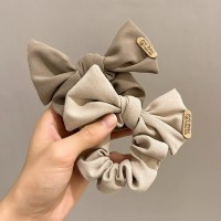 新款小熊标蝴蝶结大肠发圈时尚布艺复古女高级感头绳发带发饰