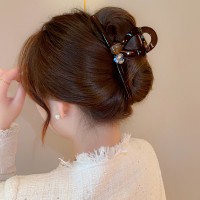 高级感咖色水钻珍珠发夹女后脑勺ins发卡鲨鱼夹子头饰发量多全抓
