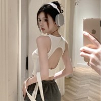 美式辣妹小吊带美背少女带胸垫外穿内搭固定杯设计感工字运动背心