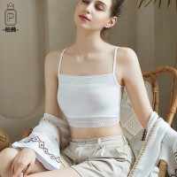 2件装蕾丝吊带背心无胸垫一字围裹胸学生少女运动防走光薄款内衣
