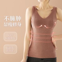 保暖背心女加绒冬季内穿无痕带胸垫德绒自发热防寒秋衣一体绒打底