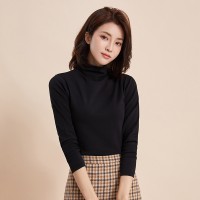秋冬新款大码中高领打底衫女修身加绒加厚保暖上衣女长袖打底衫