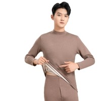 男士羊绒中领保暖套装发热磨毛打底内衣德绒加厚薄绒秋衣秋裤