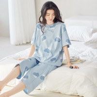 2024新款纯棉睡衣女夏季短袖薄款可外穿简约休闲女士家居服套装