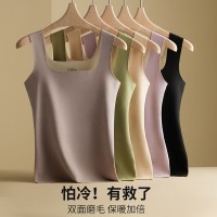 新款无痕德绒保暖修身U领背心大码发热秋冬季磨毛女士打底内衣