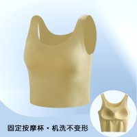 夏无痕美背固定杯内衣女内搭一体运动吊带抹胸外穿露脐带胸垫背心