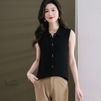 毛衣无袖背心女配小西装内搭2024年春装新款含羊毛翻领针织打底衫
