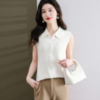 毛衣无袖背心女配小西装内搭2024年春装新款含羊毛翻领针织打底衫