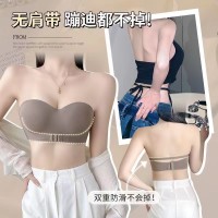 夏季无肩带内衣女无痕小胸聚拢隐形防滑抹胸裹胸前扣式不空杯文胸
