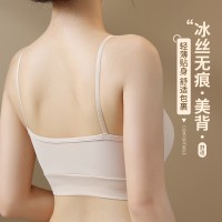 冰丝大U背裸感冰丝无痕吊带背心女一体固定式细肩带美背裹胸抹胸