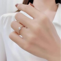 S999纯银戒指韩版女六爪仿真钻戒高级感开口婚戒简约指环手饰