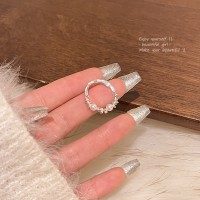 轻奢小众不规则碎银珍珠戒指女复古高级设计感食指戒网红指环