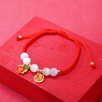 本命年红绳猫眼石手链手工编织龙年金龙手串福气满满新年福袋饰品