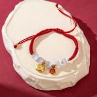 本命年红绳猫眼石手链手工编织龙年金龙手串福气满满新年福袋饰品