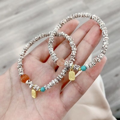 <!--新款星月菩提子仿和田钰橄榄核隔片单圈手链小珠子星月手串配饰-->
