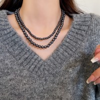 轻奢小众倪妮同款施家黑珍珠项链女超仙卫衣毛衣链个性高级感颈链
