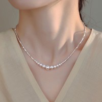 持恒s925纯银渐变施家珍珠碎银子项链女韩夏简约优雅气质锁骨链