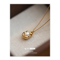 黄铜镀18K真金法式轻奢风气质简约百搭款豌豆天然珍珠吊坠项链女