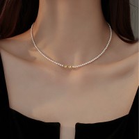碎银子天然小米珠珍珠项链女颈链锁骨链毛衣链巴洛克米粒轻奢小众