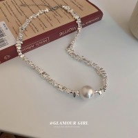 碎银几两珍珠几何不规则链条项链森系时尚气质锁骨链简约百搭项饰