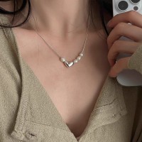 韩版s925纯银爱心扁豆珍珠项链女时尚轻奢叠戴百搭高级感锁骨链潮