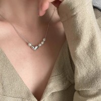 韩版s925纯银爱心扁豆珍珠项链女时尚轻奢叠戴百搭高级感锁骨链潮