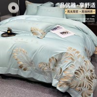 高端新疆长绒棉四件套纯棉高级感刺绣纯棉被套全棉床单床笠款床品