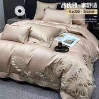 高端新疆长绒棉四件套纯棉高级感刺绣纯棉被套全棉床单床笠款床品