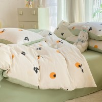 韩系ins田园浪漫温柔紫色樱桃水洗双层纱1.5m1.8床单被套三四件套