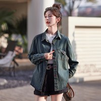休闲纯色宽松单排多扣年春季牛仔衬衫