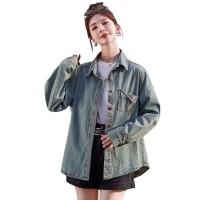 休闲纯色宽松单排多扣年春季牛仔衬衫