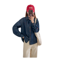 新法式复古牛仔衬衣女2024春百搭叠穿蓝色开衫外套小众设计感上衣