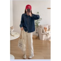 新法式复古牛仔衬衣女2024春百搭叠穿蓝色开衫外套小众设计感上衣