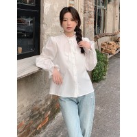 现货2024春夏甜美可爱风白色木耳领蕾丝花边袖口系带原创设计衬衫